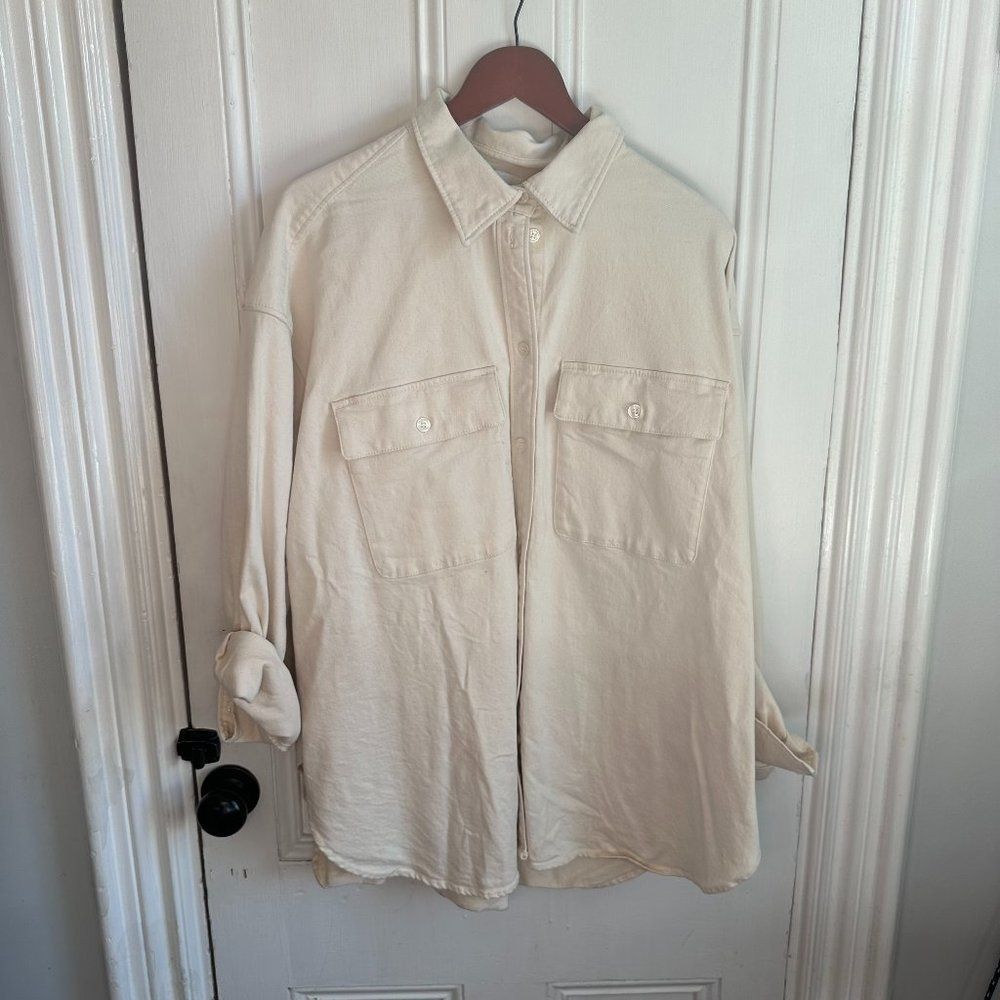 H&M Canvas Shacket Size Large Tan
